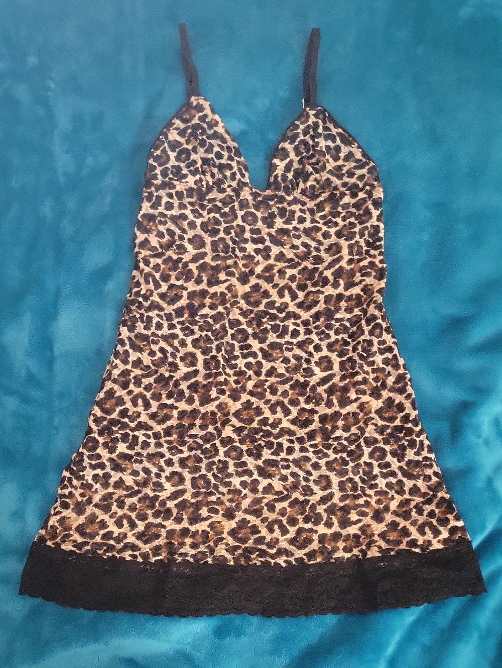 Victoria's Secret Y2K Leopard-Print Lace-Trim Slip in Brown and Black